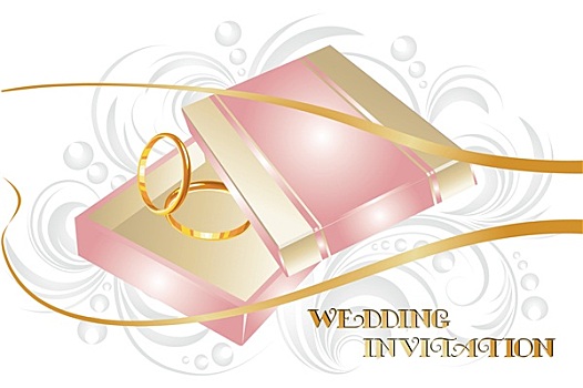 婚礼,邀请,黄金,戒指,插画