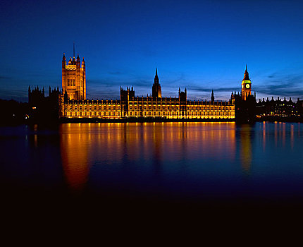 英格兰,伦敦,威斯敏斯特,风景,泰晤士河,光亮,议会大厦