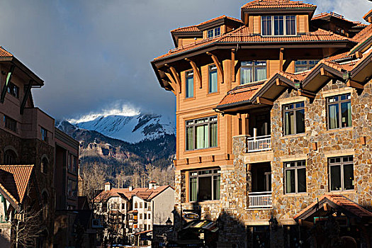 美国,科罗拉多,特柳赖德,山村,滑雪区,建筑