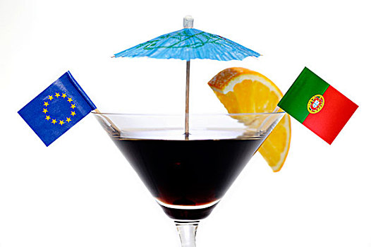 鸡尾酒,玻璃杯,欧盟,葡萄牙,旗帜