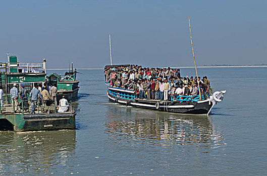乡村,渡船,拿,一个,钟点,强势,雅鲁藏布江,河,印度,亚洲