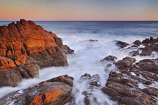 加利福尼亚,日落,上方,岩石,海洋,海岸线