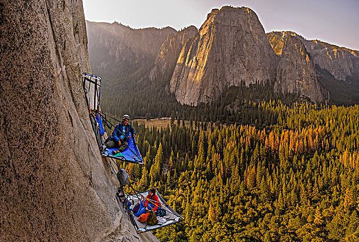 两个,攀岩者,船长峰,优胜美地山谷,加利福尼亚,美国