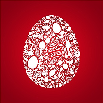 复活节彩蛋,卡,白色,物体,红色背景