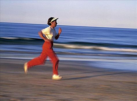 女人,跑,健康,健身,海洋