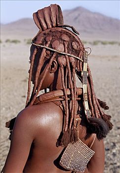 辛巴族妇女,传统服饰,身体,红赭色,药草,长发,传统,辛巴族,道路,冠,头饰,穿戴,圆