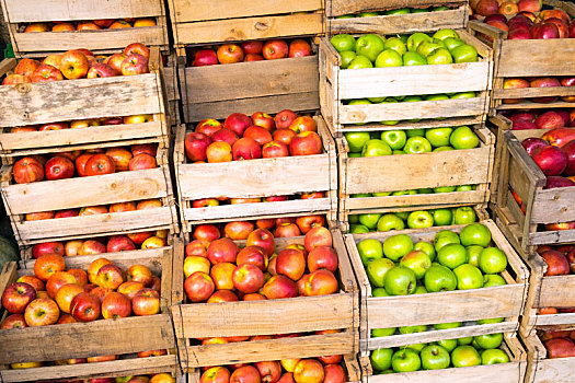 新鲜,苹果,木质,板条箱,市场,瓦尔帕莱索,智利