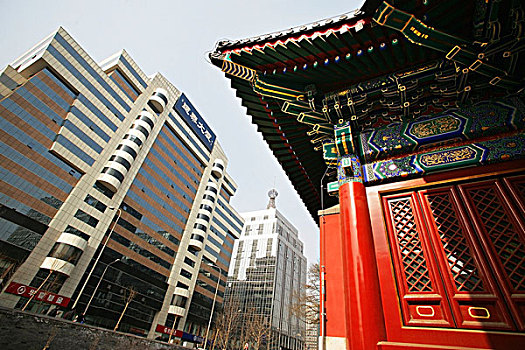 对比,传统,现代建筑,中国