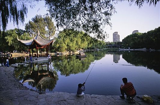 中国,北京,公园,钓鱼,湖