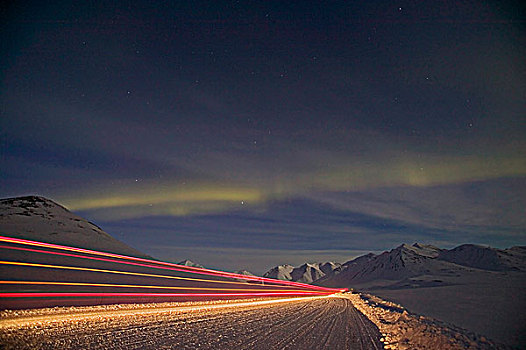 北极光,冬天,公路,北方,加拿大
