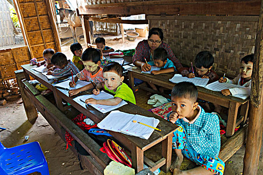 学生,教室,乡村,学校,蒲甘,曼德勒,区域,缅甸,大幅,尺寸