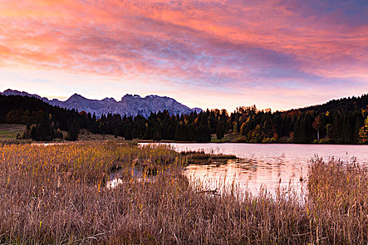 湖,山,黎明,巴伐利亚,德国
