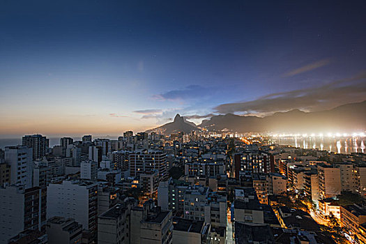 俯拍,城市,日落,南,里约热内卢,巴西