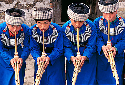苗族,吹,传统,竹子,乐器,贵州,省,中国