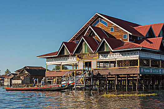 缅甸,掸邦,茵莱湖,金色,风筝,漂浮,餐馆