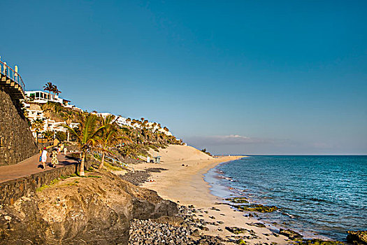 海滩,散步场所,富埃特文图拉岛,加纳利群岛,西班牙,欧洲