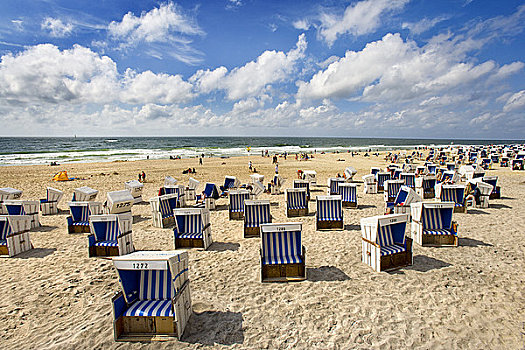 沙滩椅,沙滩,威斯特兰,德国,俯视图