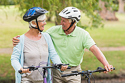 高兴,老年,夫妻,自行车