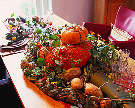 秋天装饰,南瓜,酒椰纤维,缠结,土豆,常春藤