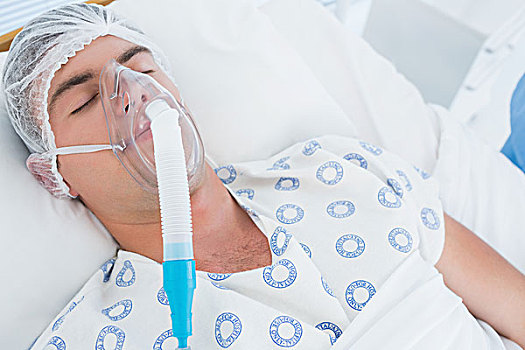 病人,卧,氧气面罩