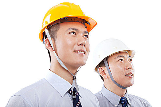 戴着安全帽的两个工程师肖像