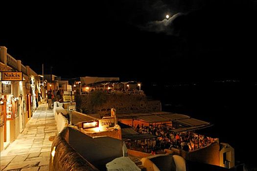 餐馆,夜晚,锡拉岛,希腊