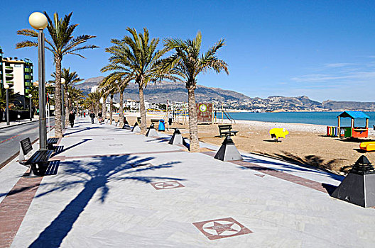 散步场所,星,水岸,海滩散步,白色海岸,阿利坎特省,西班牙,欧洲