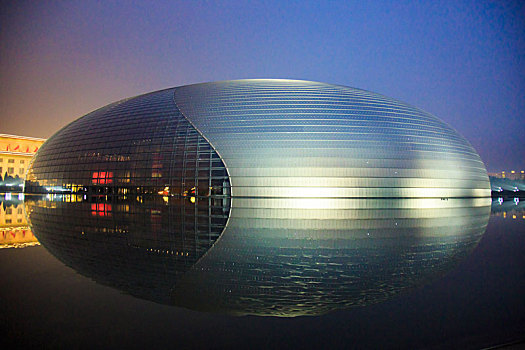 北京,国家大剧院,大剧院,建筑,倒影,外景,圆弧,圆形,水面,天空