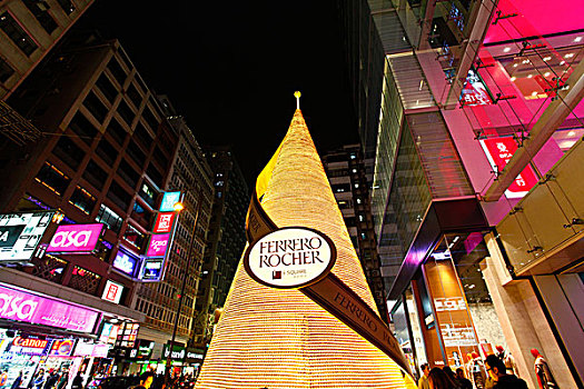 香港,商场,大厦,大楼,街道,夜市,夜景,费列罗,圣诞树,圣诞节