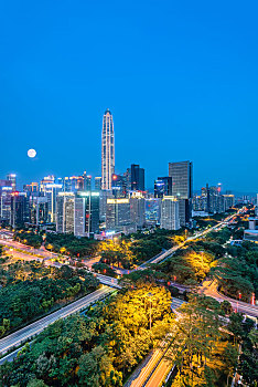 中国广东深圳cbd建筑和道路立交桥夜景