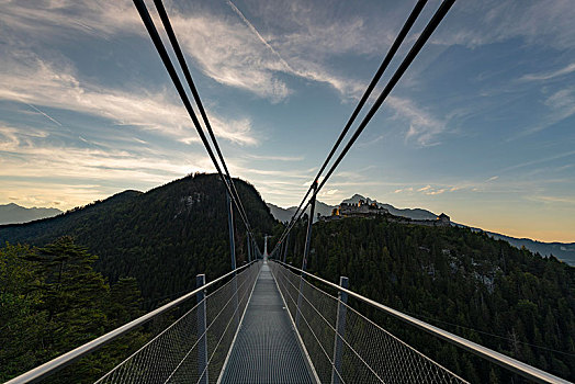 吊桥,卑尔根,背景,提洛尔,奥地利,欧洲