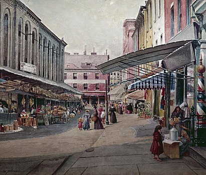 市场,涂绘,图像,19世纪,美国,宾夕法尼亚,费城