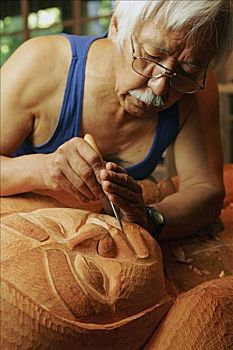 雕刻师,传统面具,阿拉斯加
