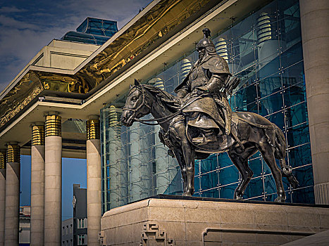 政府,宫殿,雕塑,广场,乌兰巴托,蒙古,亚洲
