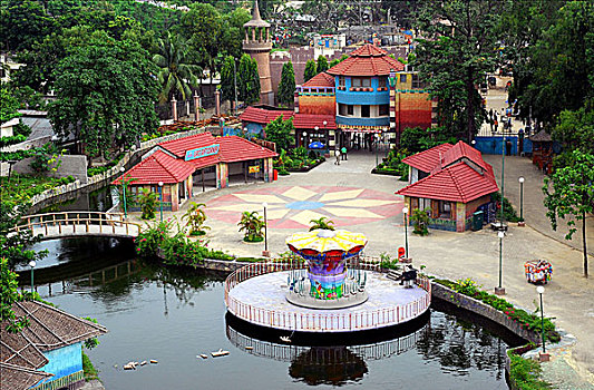 游乐园,湖,城市,孟加拉,九月,2007年