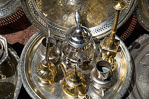 茶壶,出售,露天市场,麦地那,玛拉喀什,马拉喀什,摩洛哥,北非,非洲