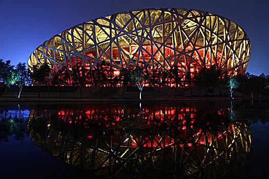 中国,北京,全景,鸟巢,国家体育场,夜景,奥运会,奥林匹克公园,地标,建筑