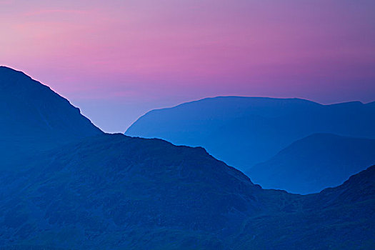 黃昏,上方,山,湖区国家公园,坎布里亚,英格兰