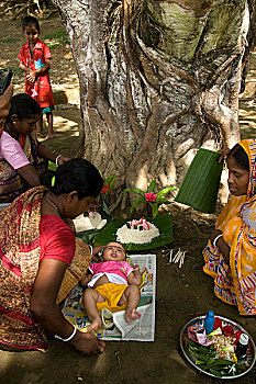 母亲,宗教,仪式,孩子,佛教,圣日,孟加拉,十月,2009年