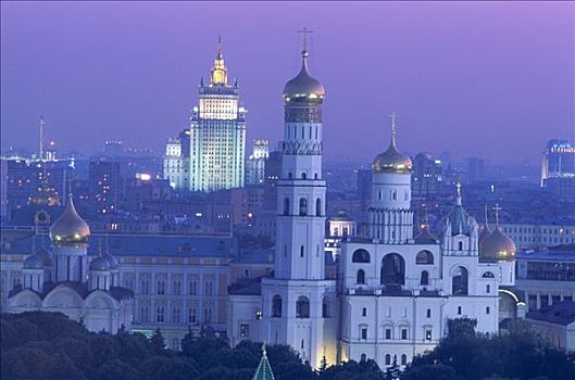 克里姆林宫,城市天际线,夜景,莫斯科,俄罗斯