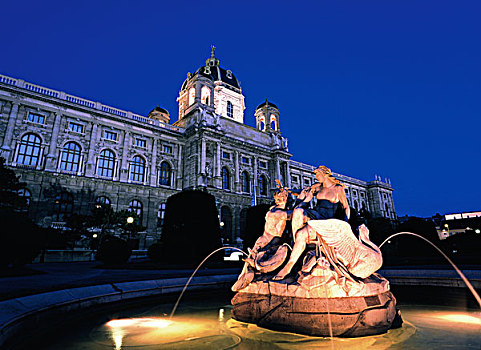 喷泉,夜景,维也纳,奥地利,欧洲