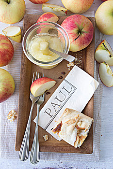 餐巾,名字,餐具,苹果酱,苹果布丁