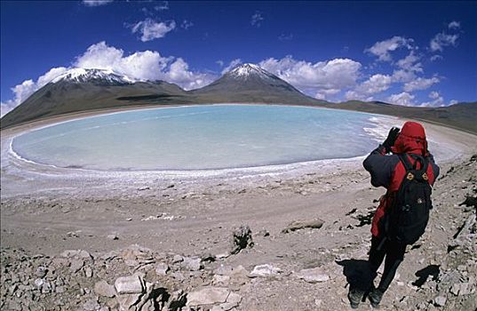 女性,登山者,高处,泻湖,波托西地区,玻利维亚