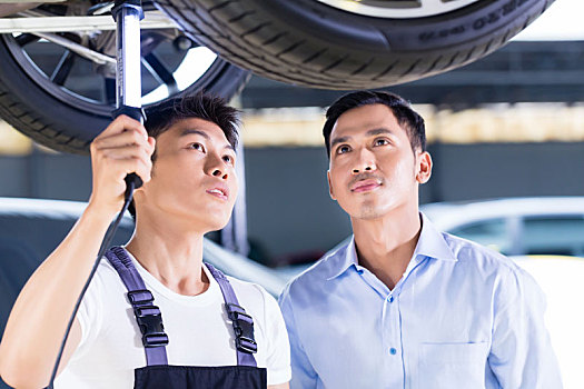汽车修理,顾客,亚洲人,汽车,工作间