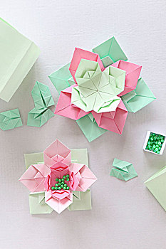 折纸,花,纸,多样,彩色,珠子