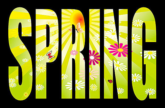 春天,文字,插画,背景,花,太阳光线