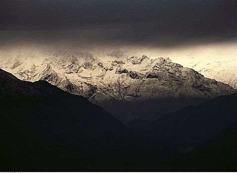 俯视,山峦,云,尼泊尔