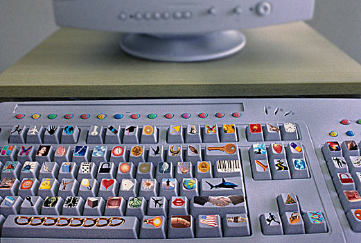 电脑,键盘,几个,彩色,不同,象征,按键
