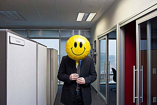 商务人士,黄色,笑脸,气球,工作
