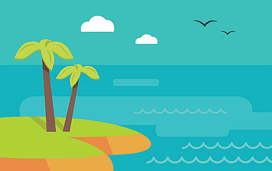 主题,岛屿,旗帜,热,夏天,周末,矢量,暑假,异域风情,概念,休闲,海岸,插画,广告,设计,小,荒芜,绿色,海洋,棕榈树
